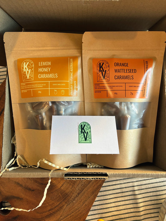 The Caramel Box — Lemon Honey Caramels & Orange Wattleseed Caramels